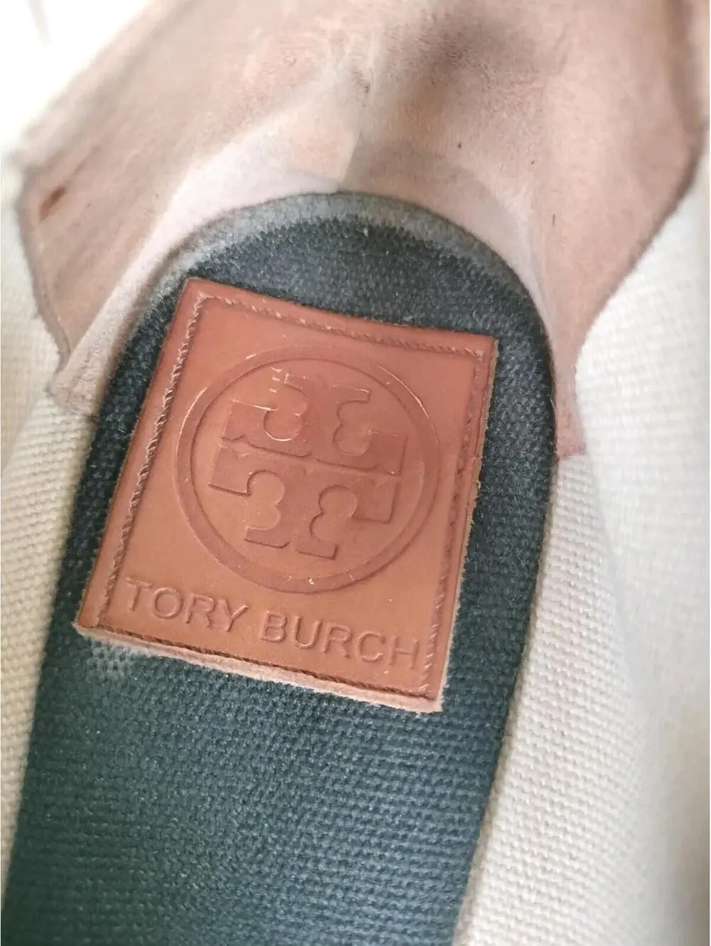 Tory Burch Dory Canvas Espadrille Wedge Sandals Black Cream Peep Toe Spain 8.5 B